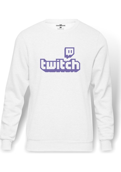 Twicht Yazı Logo Baskılı Beyaz Erkek Örme Sweatshirt Uzun Kol