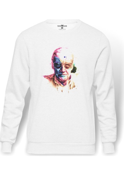 Ttan Lee Marvel Color Baskılı Beyaz Erkek Örme Sweatshirt Uzun Kol