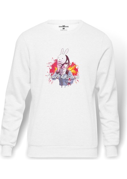 Anime Tokyo Ghoul Touka Kirishima Baskılı Beyaz Erkek Örme Sweatshirt Uzun Kol