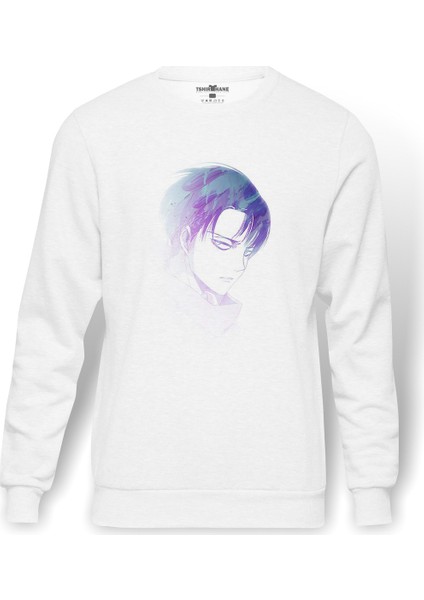 Anime Attack On Titan Baskılı Beyaz Erkek Örme Sweatshirt Uzun Kol