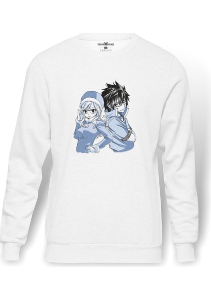 Anime Fairy Tail Glass Guild Emblem Baskılı Beyaz Erkek Örme Sweatshirt Uzun Kol