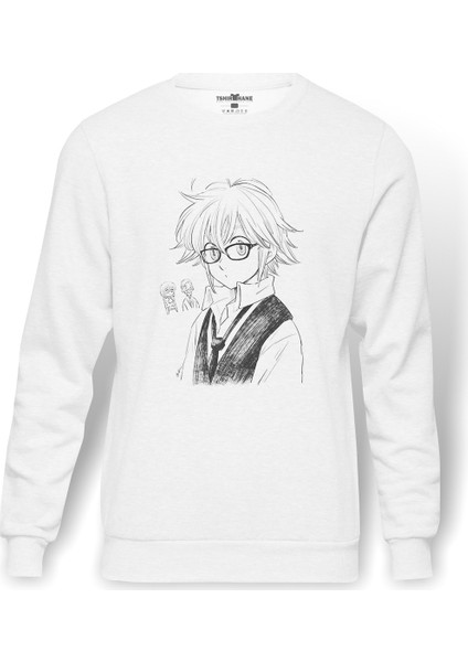 Anime Fairy Tail Glass Guild Emblem Baskılı Beyaz Erkek Örme Sweatshirt Uzun Kol