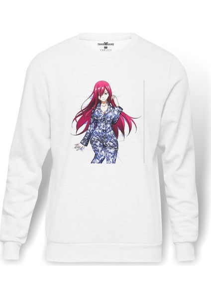 Anime Fairy Tail Glass Guild Emblem Baskılı Beyaz Erkek Örme Sweatshirt Uzun Kol