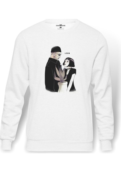 Leon & Mathilda Sevginin Gücü The Baskılı Beyaz Erkek Örme Sweatshirt Uzun Kol