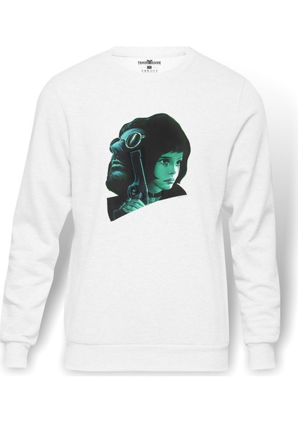 Leon & Mathilda Sevginin Gücü The Baskılı Beyaz Erkek Örme Sweatshirt Uzun Kol