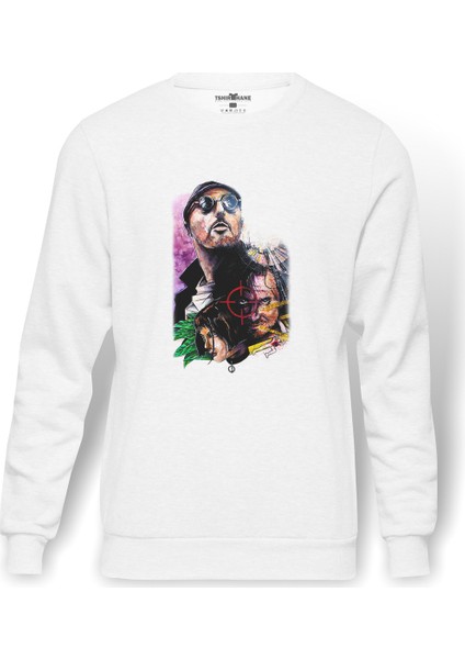 Leon & Mathilda The Professional Sevginin Baskılı Beyaz Erkek Örme Sweatshirt Uzun Kol