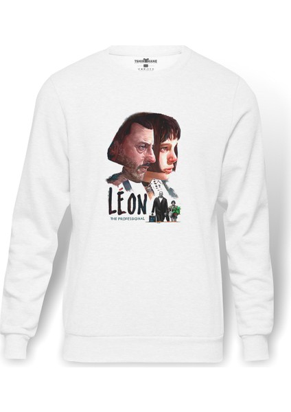 Mathilda & Leon Sevginin Gücü The Baskılı Beyaz Erkek Örme Sweatshirt Uzun Kol