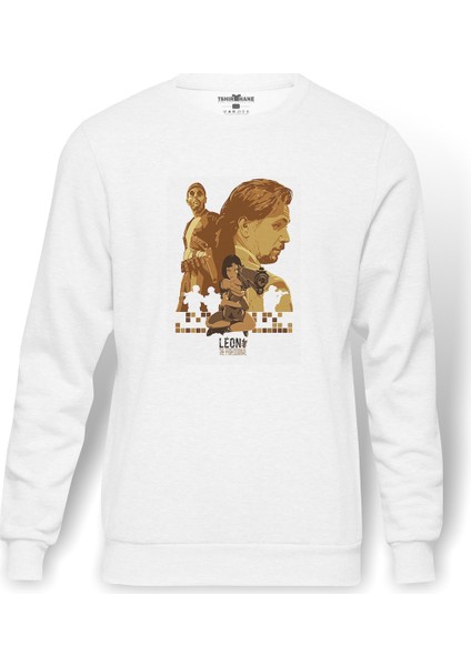The Professional Leon Mathilda Sevginin Gücü Baskılı Beyaz Erkek Örme Sweatshirt Uzun Kol