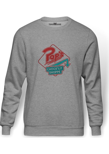 Riverdale Pops Chocklit Shoppe Baskılı Gri Erkek Örme Sweatshirt Uzun Kol