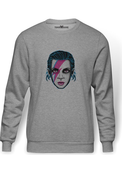 Stranger Things The Bitchin Baskılı Gri Erkek Örme Sweatshirt Uzun Kol