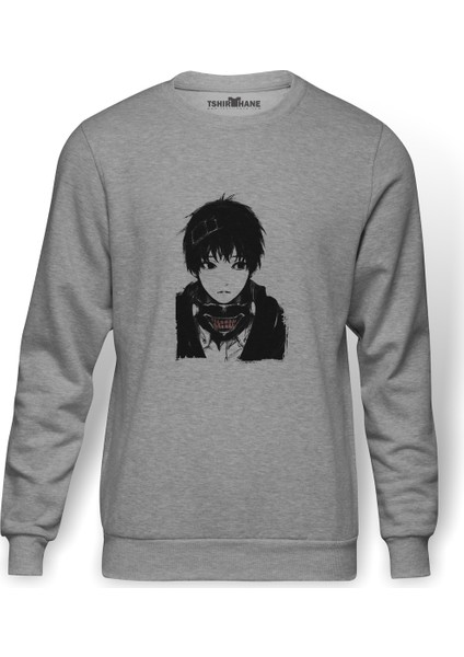 Anime Tokyo Ghoul Anteiku Baskılı Gri Erkek Örme Sweatshirt Uzun Kol