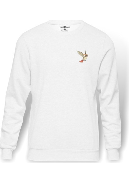 Pokemon Avengermon Pidgeot Pigeot Baskılı Beyaz Erkek Örme Sweatshirt Uzun Kol