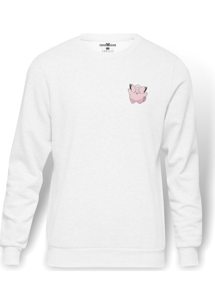 Pokemon Avengermon Clefairy Pippi Baskılı Beyaz Erkek Örme Sweatshirt Uzun Kol
