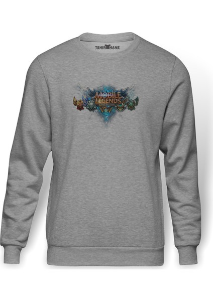 Lol Mobile Legends Bang Bang Baskılı Gri Erkek Örme Sweatshirt Uzun Kol