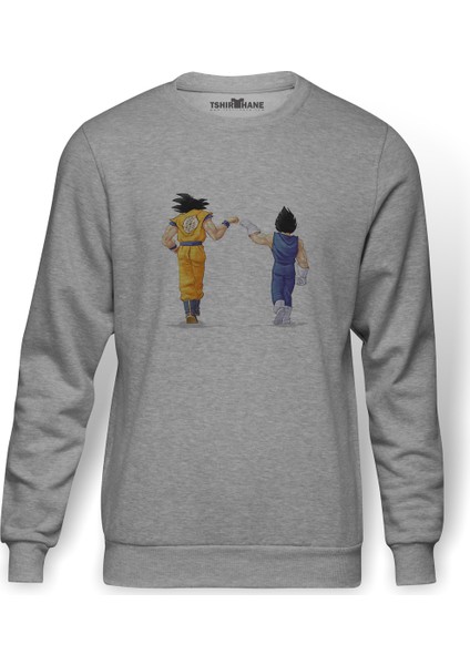 Anime Dragon Ball Baskılı Gri Erkek Örme Sweatshirt Uzun Kol