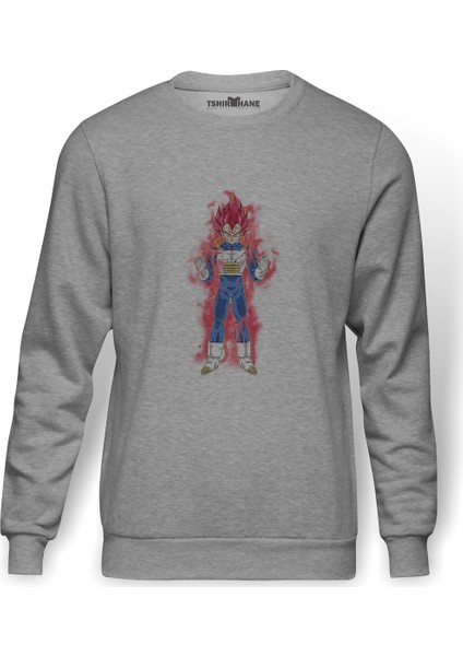 Anime Dragon Ball Super Elektrik Baskılı Gri Erkek Örme Sweatshirt Uzun Kol