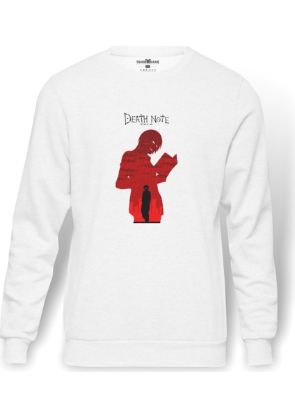 Death Note The Book Baskılı Beyaz Erkek Örme Sweatshirt Uzun Kol
