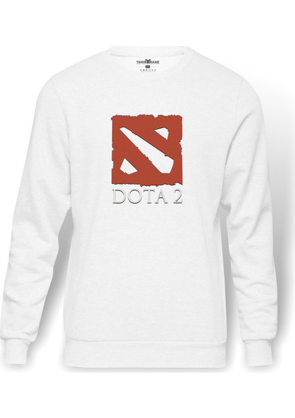 Dota 2 Simge Logo Baskılı Beyaz Erkek Örme Sweatshirt Uzun Kol