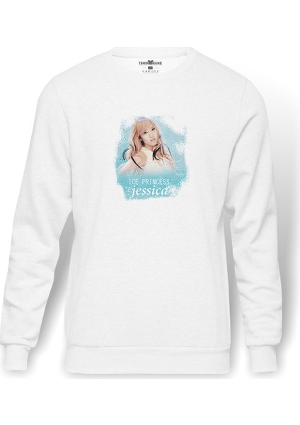 K Pop Ice Princess Jessica Baskılı Beyaz Erkek Örme Sweatshirt Uzun Kol