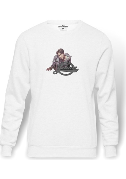 K Pop Jimin Koreli Muzik Grubu Baskılı Beyaz Erkek Örme Sweatshirt Uzun Kol