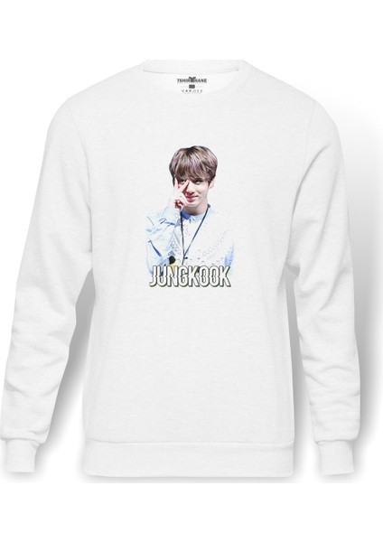 K Pop Jungkook Koreli Muzik Grubu Baskılı Beyaz Erkek Örme Sweatshirt Uzun Kol