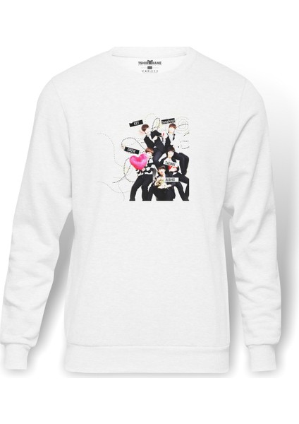 Kpop Key Shinee Sol Baskılı Beyaz Erkek Örme Sweatshirt Uzun Kol