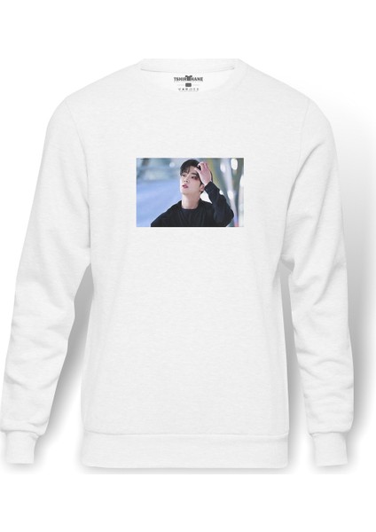 K Pop Sf9 Rowoon Baskılı Beyaz Erkek Örme Sweatshirt Uzun Kol
