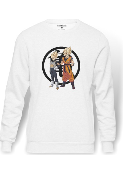 Anime Dragon Ball Baskılı Beyaz Erkek Örme Sweatshirt Uzun Kol