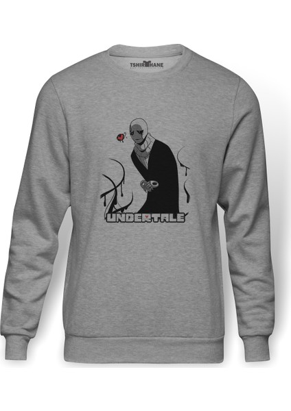 Undertale Skull Sans Os Baskılı Gri Erkek Örme Sweatshirt Uzun Kol
