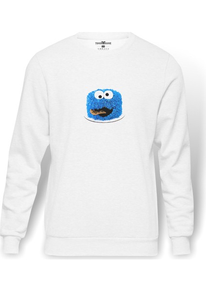 Kurabiye Canavari Cake Smash Backdrop Baskılı Beyaz Erkek Örme Sweatshirt Uzun Kol