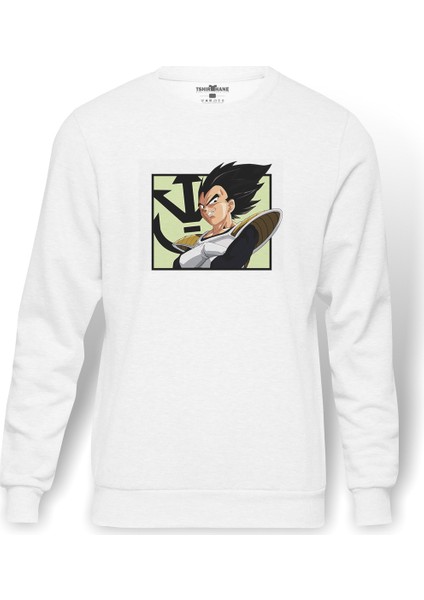 Anime Dragon Ball Vegeta Baskılı Beyaz Erkek Örme Sweatshirt Uzun Kol