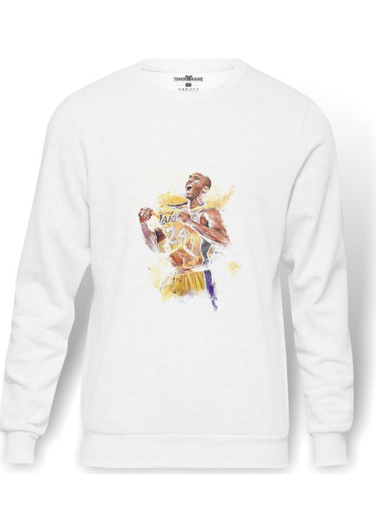 Lakers Basket Oyuncusu Basketbol Baskılı Beyaz Erkek Örme Sweatshirt Uzun Kol