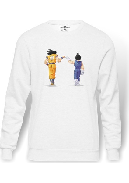 Anime Dragon Ball Baskılı Beyaz Erkek Örme Sweatshirt Uzun Kol