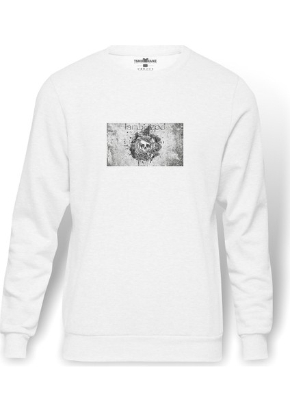 Lamb Of God Omerta Metal Rock Baskılı Beyaz Erkek Örme Sweatshirt Uzun Kol