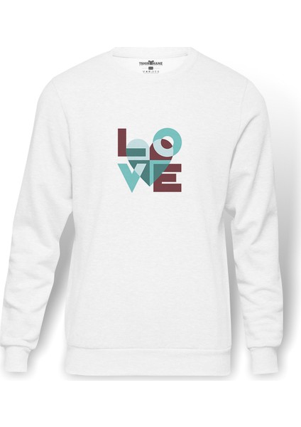 Lo Ve Green Baskılı Beyaz Erkek Örme Sweatshirt Uzun Kol