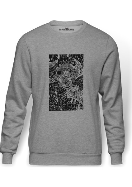 The Doors Lyric Lirik Baskılı Gri Erkek Örme Sweatshirt Uzun Kol
