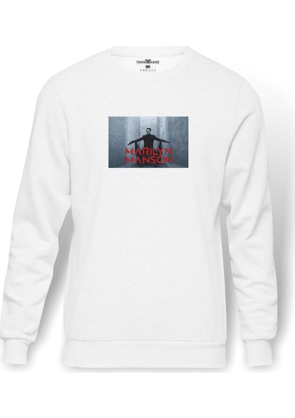 Marilyn Manson Metal Rock Music Müzik Baskılı Beyaz Erkek Örme Sweatshirt Uzun Kol