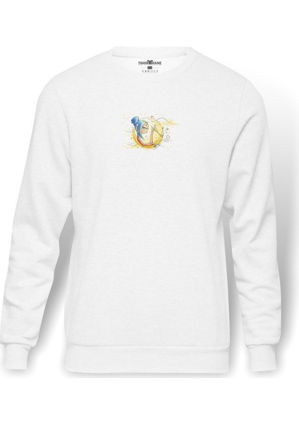 Meia Ponta On Behance Baskılı Beyaz Erkek Örme Sweatshirt Uzun Kol