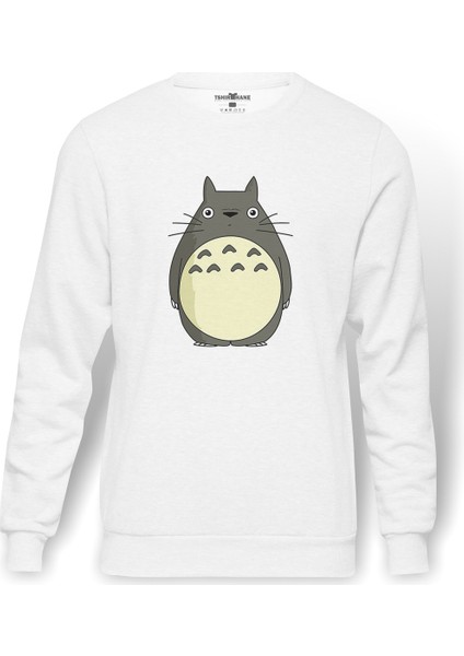 My Neighbor Komşum Totoro Baskılı Beyaz Erkek Örme Sweatshirt Uzun Kol
