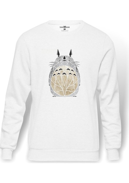 My Neighbor Komşum Totoro Baskılı Beyaz Erkek Örme Sweatshirt Uzun Kol
