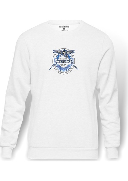 Metallıca Seek And Destroy Baskılı Beyaz Erkek Örme Sweatshirt Uzun Kol