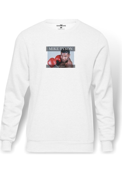 Mike Tyson Tragic Hero By Leslie Baskılı Beyaz Erkek Örme Sweatshirt Uzun Kol