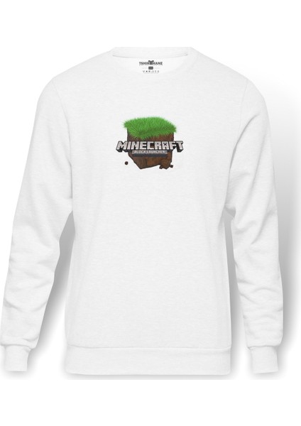Minecraft Öykü Modu Sezon İki Minecraft Baskılı Beyaz Erkek Örme Sweatshirt Uzun Kol