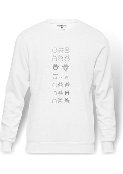 My Neighbor Komşum Totoro Baskılı Beyaz Erkek Örme Sweatshirt Uzun Kol