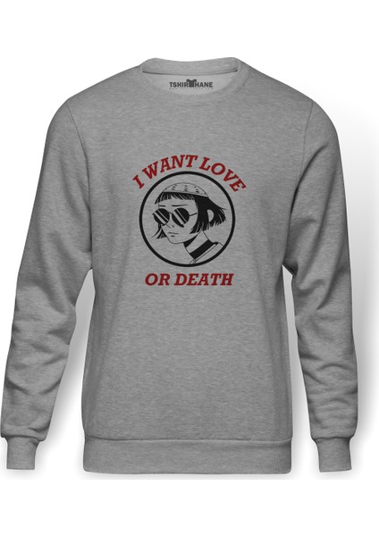 Leon & Mathilda The Professional Sevginin Baskılı Gri Erkek Örme Sweatshirt Uzun Kol