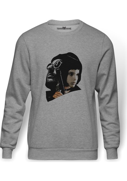 Leon The Professional Mathilda Sevginin Gücü Baskılı Gri Erkek Örme Sweatshirt Uzun Kol