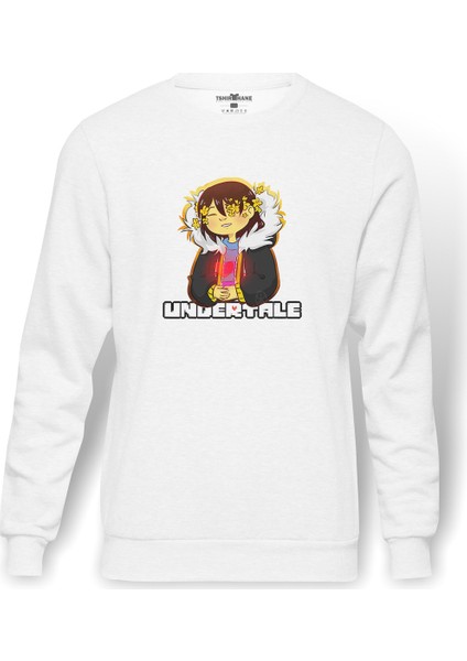 Undertale Queen Os Baskılı Beyaz Erkek Örme Sweatshirt Uzun Kol