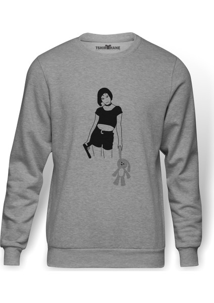 Mathilda Sevginin Gücü Leon The Professional Baskılı Gri Erkek Örme Sweatshirt Uzun Kol