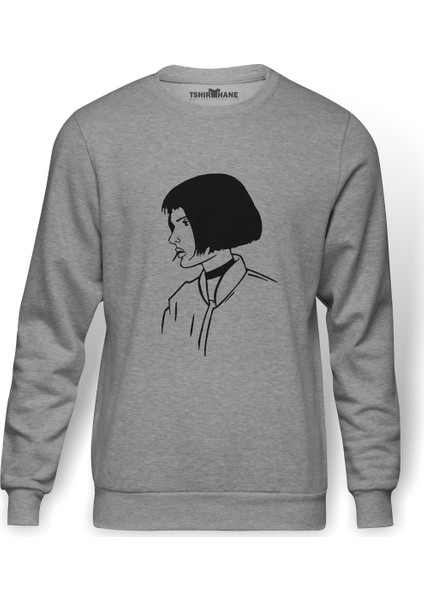 The Professional Mathilda Leon Sevginin Gücü Baskılı Gri Erkek Örme Sweatshirt Uzun Kol