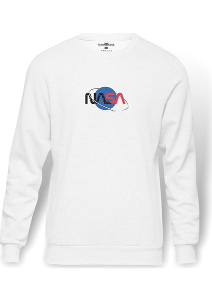 Nasa Logos Vector Symbol Free Baskılı Beyaz Erkek Örme Sweatshirt Uzun Kol